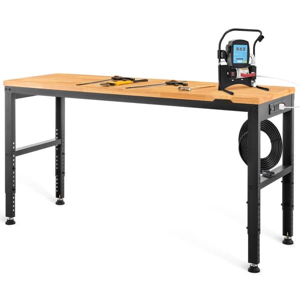 Justerbar højde arbejdsbænk 48L x 20W, med strømudtag, robust og ergonomisk design til professionelle og hobbybrug.