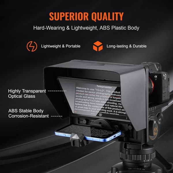 Bærbar 10'' teleprompter med fjernbetjening til livestreaming, smartphone til webcam, nem at bruge, perfekt til indholdsskabere.