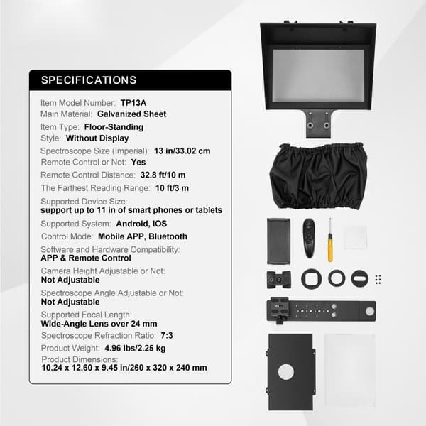 13'' gulvteleprompter, fjernbetjening til webcam & smartphone, live streaming, nem at bruge, justerbar højdedesign.