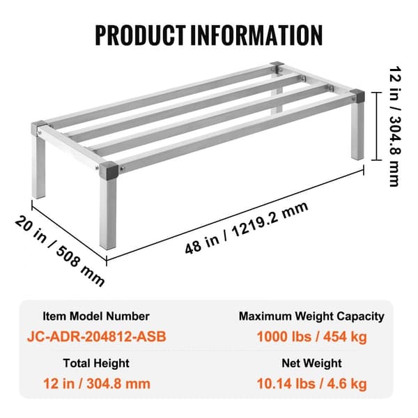 Alumiininen Tyhjennysteline, Kiinteä 48 x 20 x 12, Monikäyttöinen säilytysteline, kestävä ja käytännöllinen, täydellinen kotiin