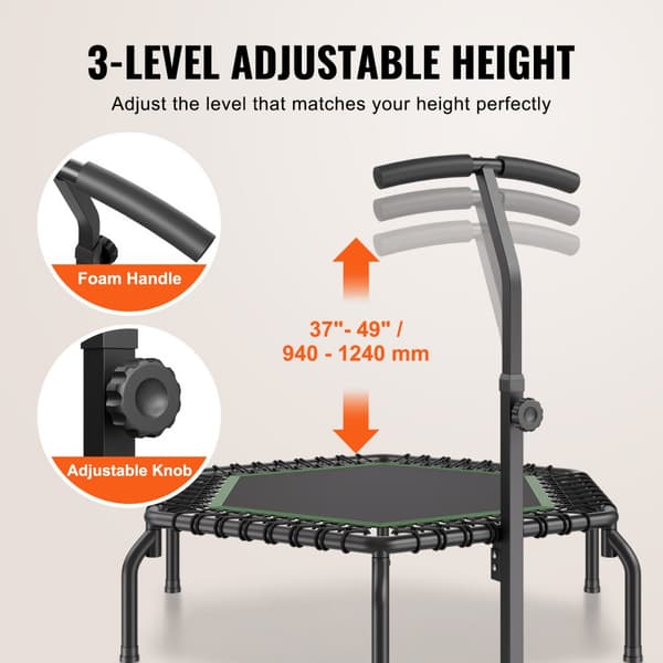 Mini Fitness Trampoliini Aikuisille, 54,5 cm, Sisäharjoittelu, Rebounder Kahvalla, Kompakti, Helppo Säilyttää