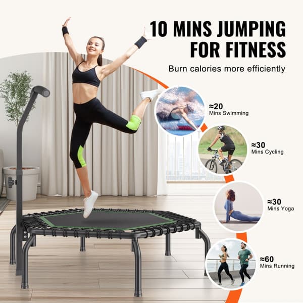 Mini Fitness Trampoliini Aikuisille, 54,5 cm, Sisäharjoittelu, Rebounder Kahvalla, Kompakti, Helppo Säilyttää