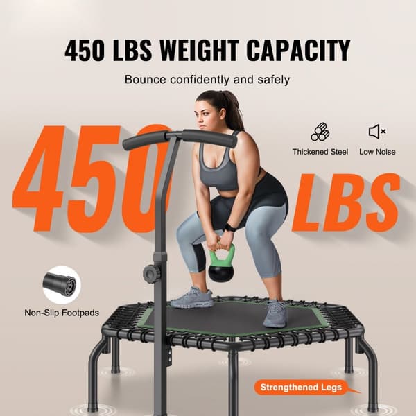 Mini Fitness Trampoliini Aikuisille, 54,5 cm, Sisäharjoittelu, Rebounder Kahvalla, Kompakti, Helppo Säilyttää