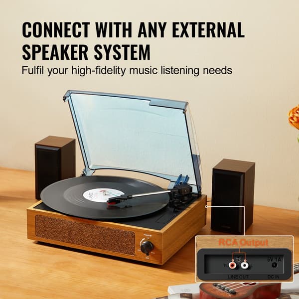Bluetooth Vinyl Skivspelare, Portabel Retro Design, 3 Hastigheter, Utmärkt Ljudkvalitet, Bältesdriven med 3W Högtalare