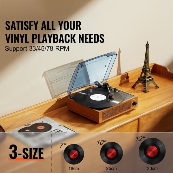Bluetooth Vinyl Skivspelare, Portabel Retro Design, 3 Hastigheter, Utmärkt Ljudkvalitet, Bältesdriven med 3W Högtalare