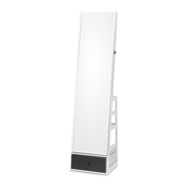 Spejl Smykkeskab 360° Drejeligt, Stående Spejl med Opbevaring, Hvid, Elegant Design, Pladsbesparende, Multifunktionelt Opbevaringsmøbel