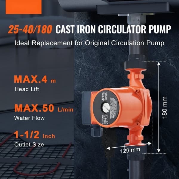 Varmvatten Cirkulationspump Gjutjärn, 220V 72W, Max Flöde 50 l/min, Justerbar Flödeshastighet, Temperaturområde 2–110°C