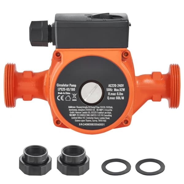 Varmvatten cirkulationspump 220V, 92W, 60 L/min max flöde, 6m lyfthöjd, 1-1/2 gänga, temperaturintervall 2°c till 110°c