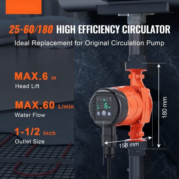 Kuuman veden kiertovesipumppu 220V 45W, ECM-kestomagneettimoottori, 60 l/min virtaus, 1-1/2 kierreliitäntä, älykäs ohjaus