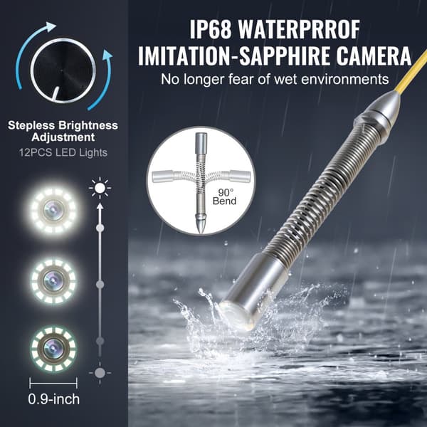 Kloakkamera 165 fod, selvnivellerende kanalkamera, 512Hz søger, 36X zoom, perfekt til professionelt brug, nem at betjene.