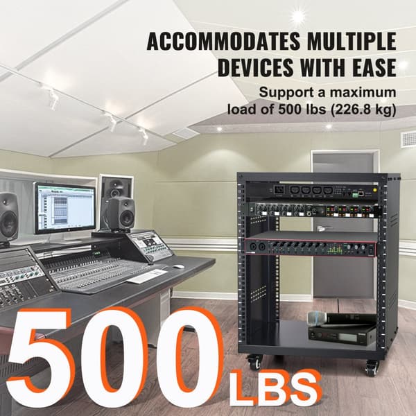 12U AV Rack Stativ, 500 lbs Kapacitet, Hållbart Rack för Nätverks- och Stereo-inspelningsstudio, Professionell Användning