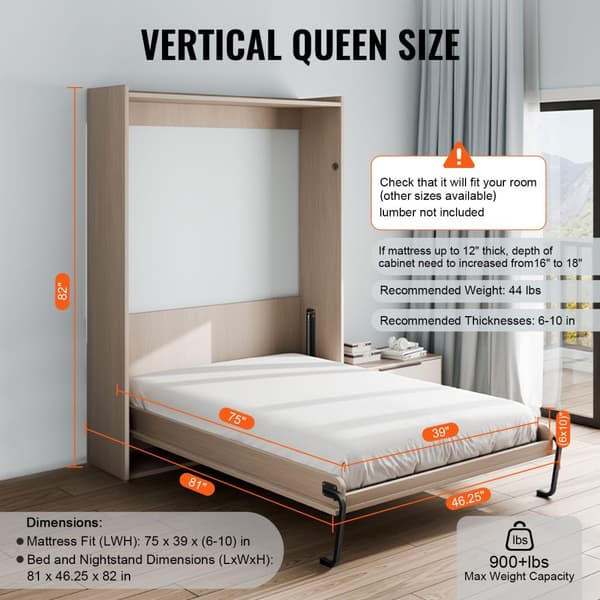 Murphy Bed Kit Tvilling Storlek Vertikal Deluxe DIY Väggsäng, platsbesparande lösning, enkel installation för små utrymmen