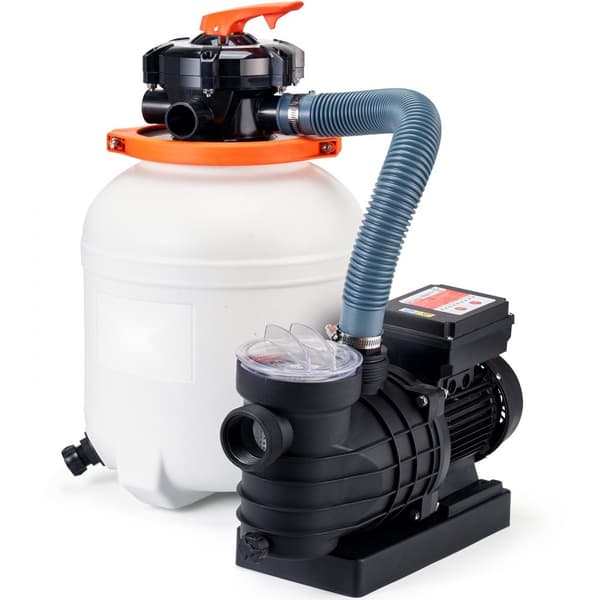 Sandfilterpump 12-tums tank, 10 000 l/h flöde, 0,5 hk, kombinationsset med 6-vägs ventil, idealisk för privata och kommersiella pooler