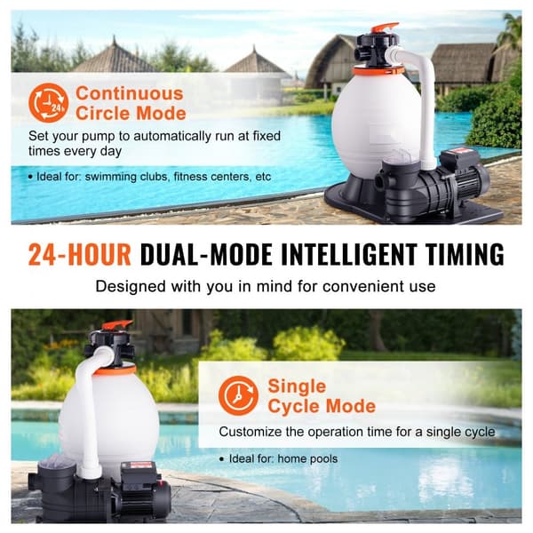 Sandfilterpumpe 1,14 hk, 850w, 16-tommer sandtank, 18000 L/h flow, svømmebassinpumpe & filtre, 6-vejs ventilsæt, til private & kommercielle pools.