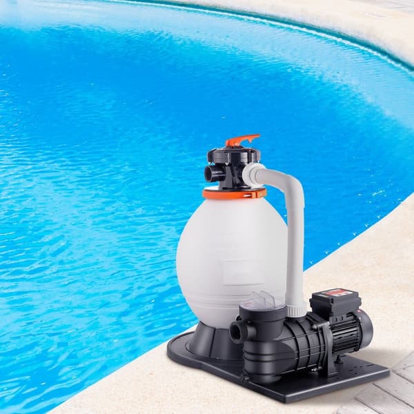 Sandfilterpumpe 1,14 hk, 850w, 16-tommer sandtank, 18000 L/h flow, svømmebassinpumpe & filtre, 6-vejs ventilsæt, til private & kommercielle pools.