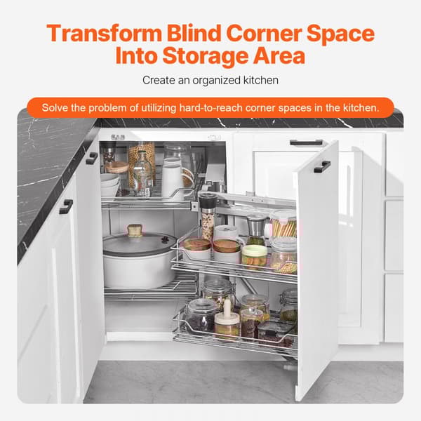 Krom 2-Tier Blind Corner Pull-Out Organizer, Förvaringslösning för Köksskåp, Maximal Utrymmesanvändning, Smidig Åtkomst