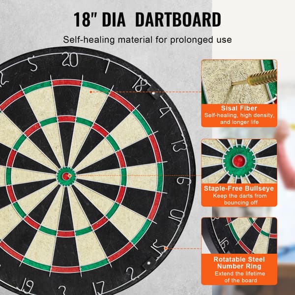 Dartskive og skabssæt i officiel størrelse, komplet med tilbehør, stålspidser, perfekt til hjemmebrug og turneringer.