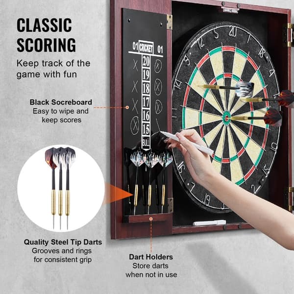 Dartskive og skabssæt i officiel størrelse, komplet med tilbehør, stålspidser, perfekt til hjemmebrug og turneringer.