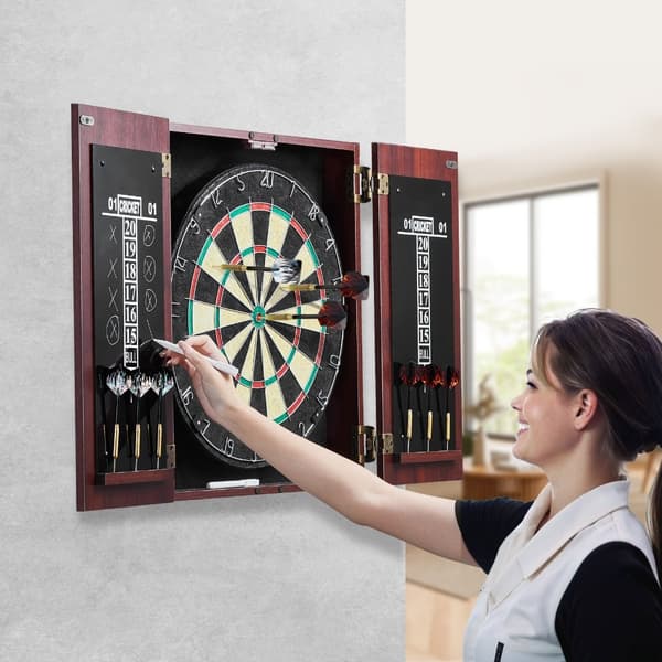 Dartskive og skabssæt i officiel størrelse, komplet med tilbehør, stålspidser, perfekt til hjemmebrug og turneringer.