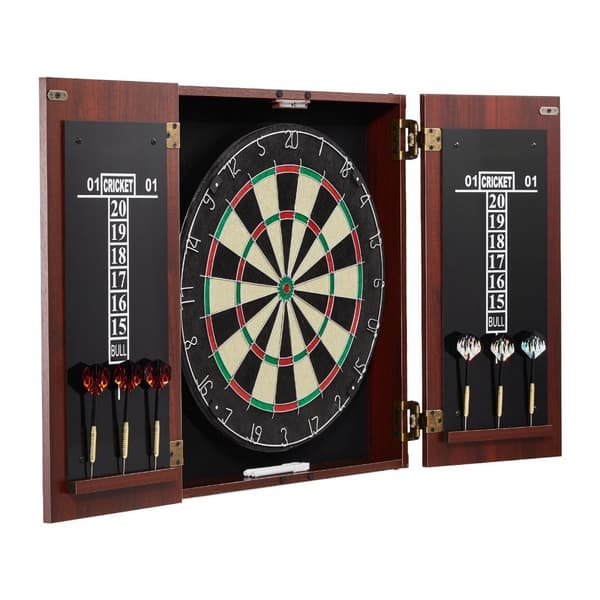 Dartskive og skabssæt i officiel størrelse, komplet med tilbehør, stålspidser, perfekt til hjemmebrug og turneringer.