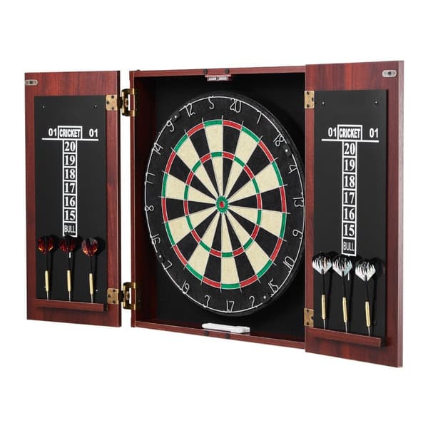 Dartskive og skabssæt i officiel størrelse, komplet med tilbehør, stålspidser, perfekt til hjemmebrug og turneringer.