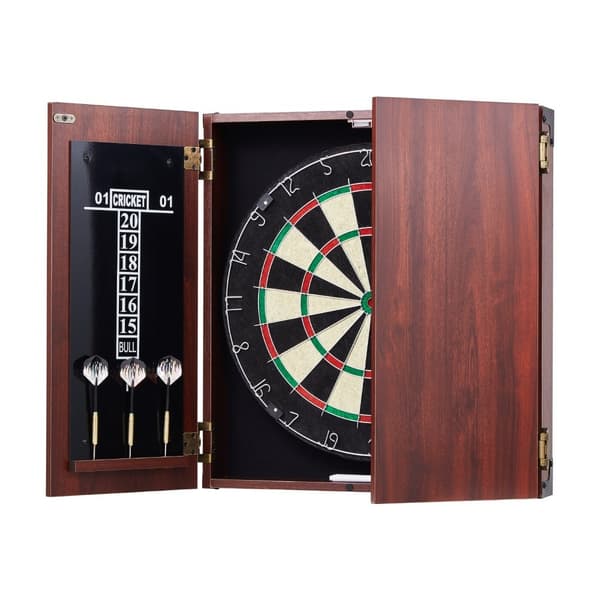 Dartskive og skabssæt i officiel størrelse, komplet med tilbehør, stålspidser, perfekt til hjemmebrug og turneringer.
