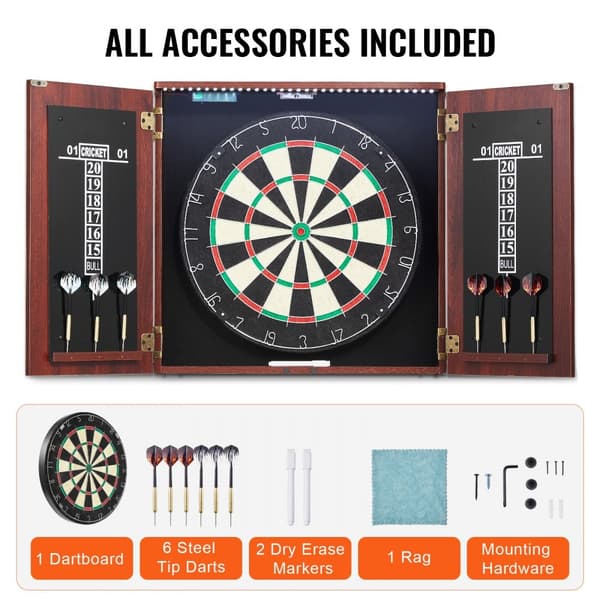 Dartskive og skabssæt, Officiel størrelse, Komplet tilbehør, Stålspids Dart, Holdbare kvalitetsmaterialer, Perfekt til hjemme-/turneringsspil.