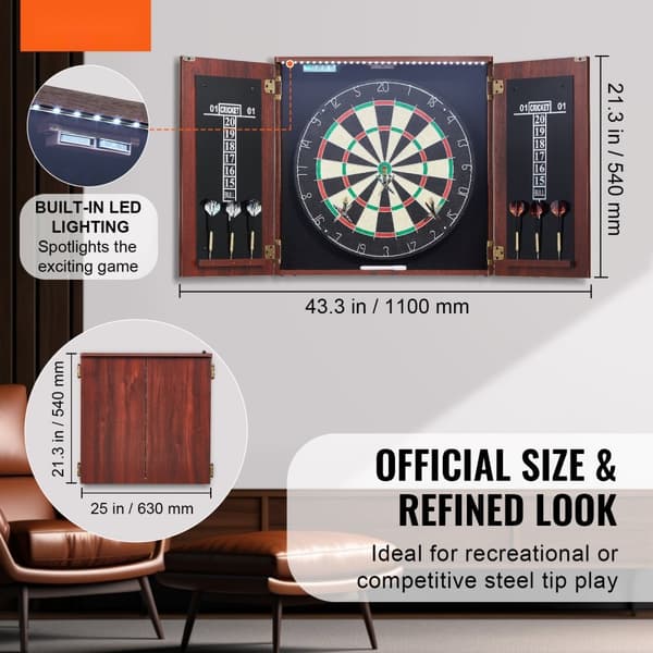 Dartskive og skabssæt, Officiel størrelse, Komplet tilbehør, Stålspids Dart, Holdbare kvalitetsmaterialer, Perfekt til hjemme-/turneringsspil.
