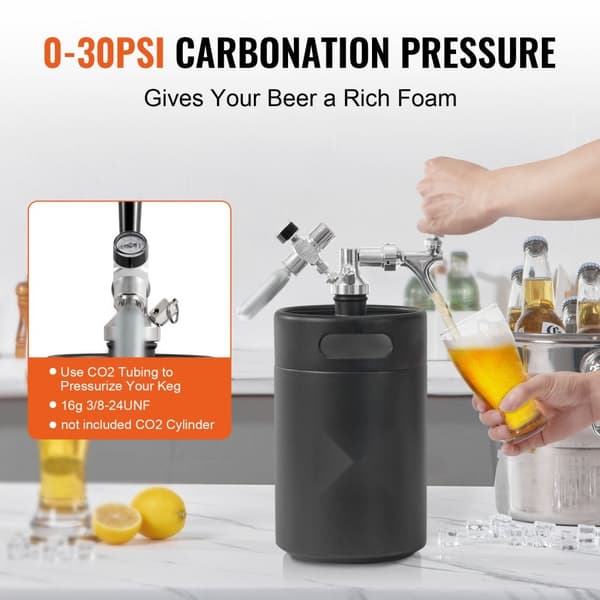 Trycksatt Growler Mini ölfat, 170 oz (5L), hållbar design, perfekt för hantverksöl, fest och samlingar, svart