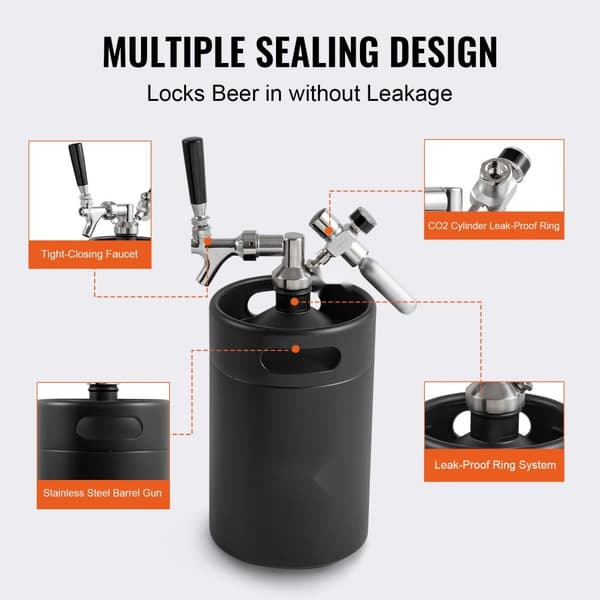Trycksatt Growler Mini ölfat, 170 oz (5L), hållbar design, perfekt för hantverksöl, fest och samlingar, svart