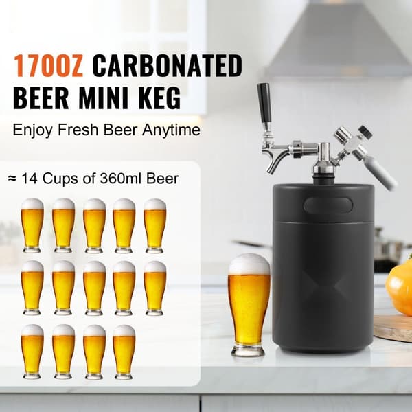 Trycksatt Growler Mini ölfat, 170 oz (5L), hållbar design, perfekt för hantverksöl, fest och samlingar, svart