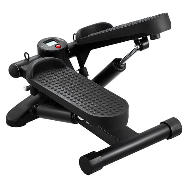 Mini stepper til hjemmetræning, sammenklappelig med modstandsbånd, kompakt og effektiv til cardio og styrketræning.