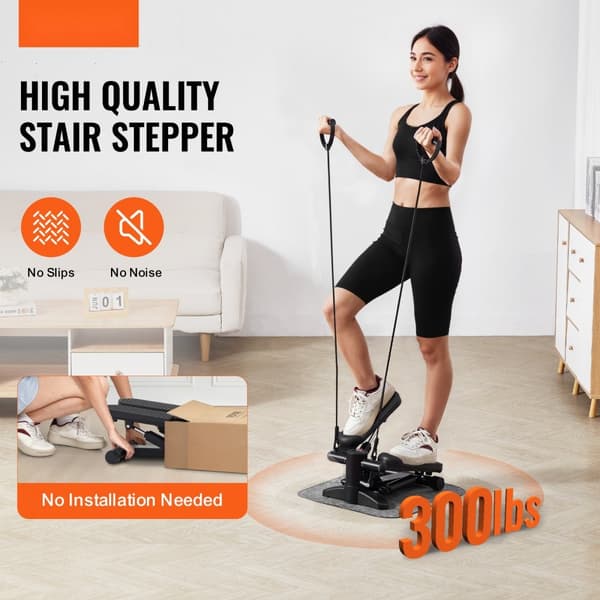 Mini stepper til hjemmetræning, sammenklappelig med modstandsbånd, kompakt og effektiv til cardio og styrketræning.