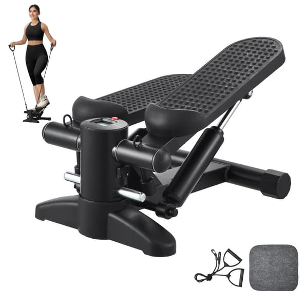 Mini stepper til hjemmetræning, sammenklappelig med modstandsbånd, kompakt og effektiv til cardio og styrketræning.
