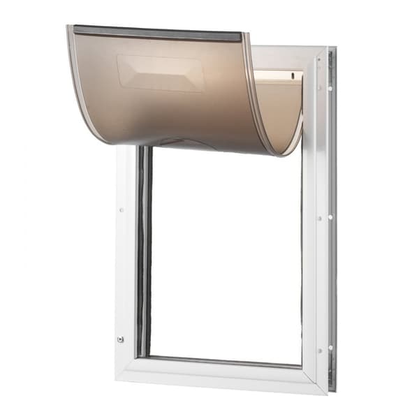 Kæledyrsdør med lås og magnetisk klapsystem, stort design, aluminiumsramme, nem installation, ideel til døre.