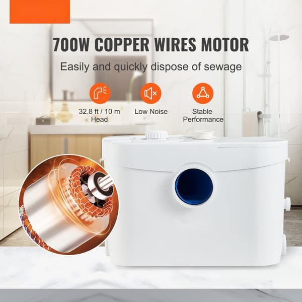 Macerator Avfallspump 700W, 9600l/h, 10m utloppshuvud, 99% effektiv, perfekt för toalett, källare, kök, badkar, diskmaskin