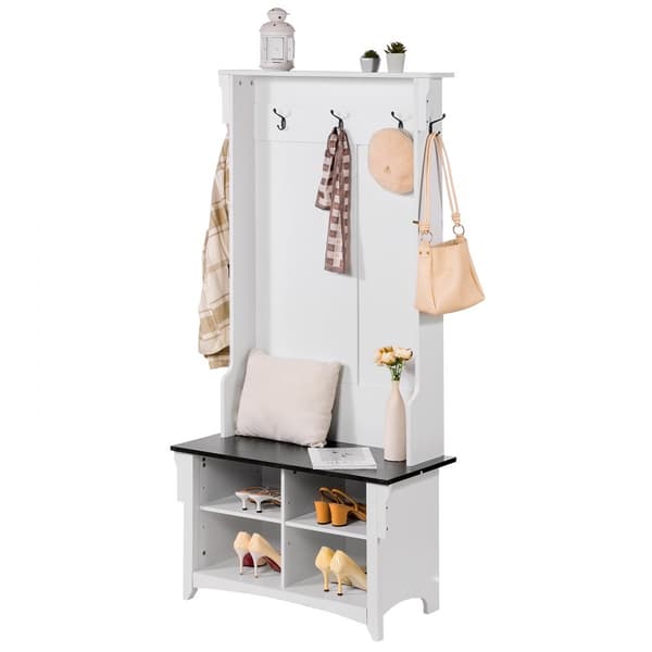 Hall Tree i træ med bænk, 5 kroge, ideel til entre og gangareal, smart opbevaring og funktionelt design.
