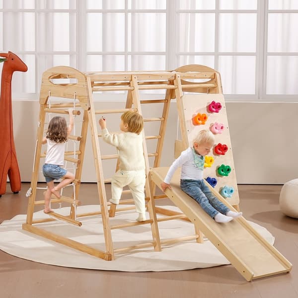 Indendørs Jungle Gym 7-i-1, Træklatrelegetøj til Småbørn, Indendørs Legeplads med Multifunktionel Underholdning.