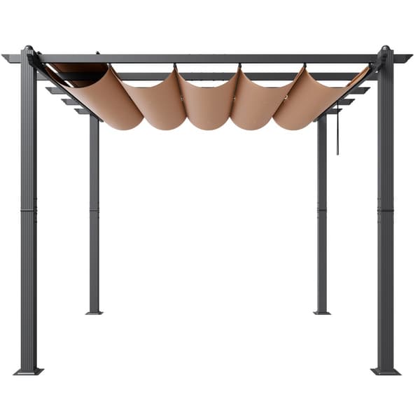 10'x10' udendørs pergola, udtrækkelig med solskærm, aluminium, beige, holdbar, nem installation, perfekt til haven.