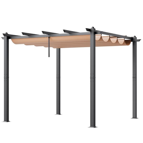 10'x10' udendørs pergola, udtrækkelig med solskærm, aluminium, beige, holdbar, nem installation, perfekt til haven.