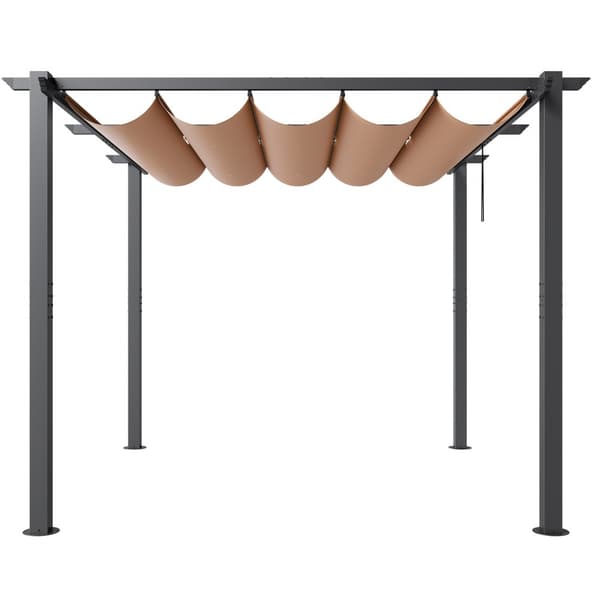 Utfällbar pergola 10'x10' med solskyddstak i aluminium, beige, hållbar, enkel installation, perfekt för trädgård och uteplats