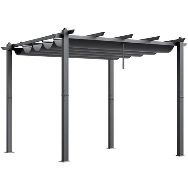 10'x10' Ulkokäyttöinen Sisäänvedettävä Pergola, Aurinkovarjo, Alumiini, Harmaa, Kestävä Katos, Helppo Asennus
