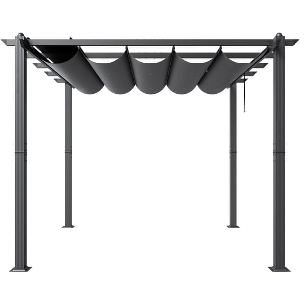 10'x10' Ulkokäyttöinen Sisäänvedettävä Pergola, Aurinkovarjo, Alumiini, Harmaa, Kestävä Katos, Helppo Asennus