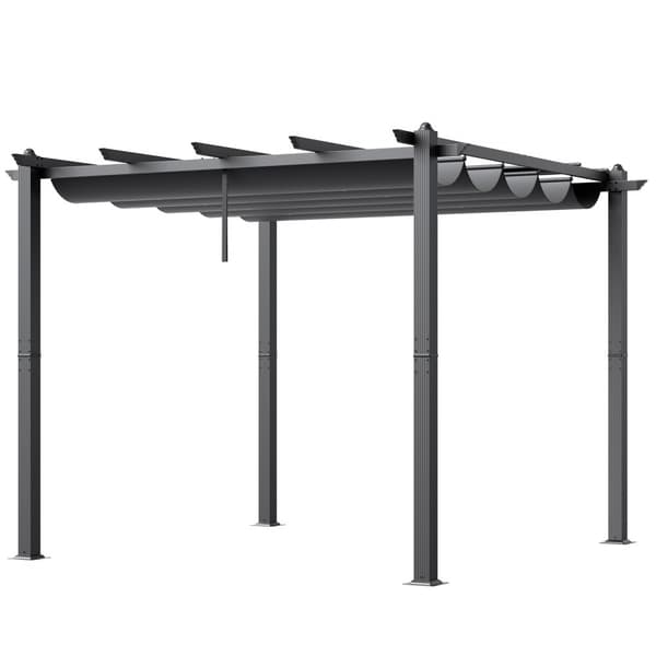 10'x10' Ulkokäyttöinen Sisäänvedettävä Pergola, Aurinkovarjo, Alumiini, Harmaa, Kestävä Katos, Helppo Asennus
