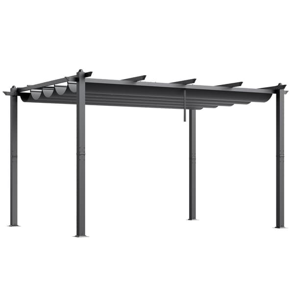 Utfällbar utomhuspergola 10'x13', aluminiumgrå design, hållbar och vädersäker, med solskydd för trädgård eller terrass