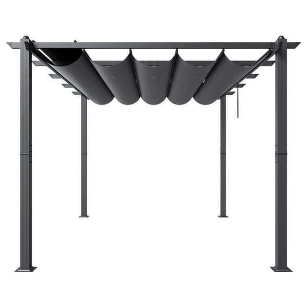 Utfällbar utomhuspergola 10'x13', aluminiumgrå design, hållbar och vädersäker, med solskydd för trädgård eller terrass
