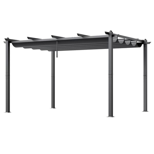 Utfällbar utomhuspergola 10'x13', aluminiumgrå design, hållbar och vädersäker, med solskydd för trädgård eller terrass