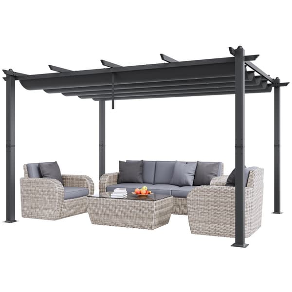 Utfällbar utomhuspergola 10'x13', aluminiumgrå design, hållbar och vädersäker, med solskydd för trädgård eller terrass