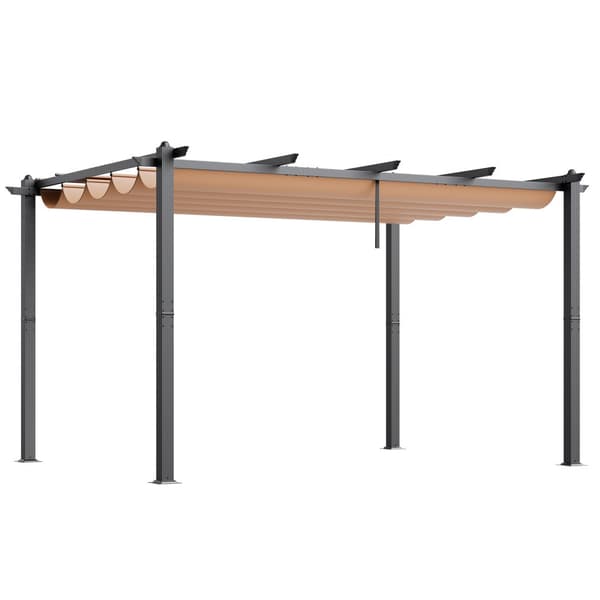 Udendørs aluminium pergola 10'x13' med solskærm, udtrækkelig baldakin, beige, perfekt til haven.