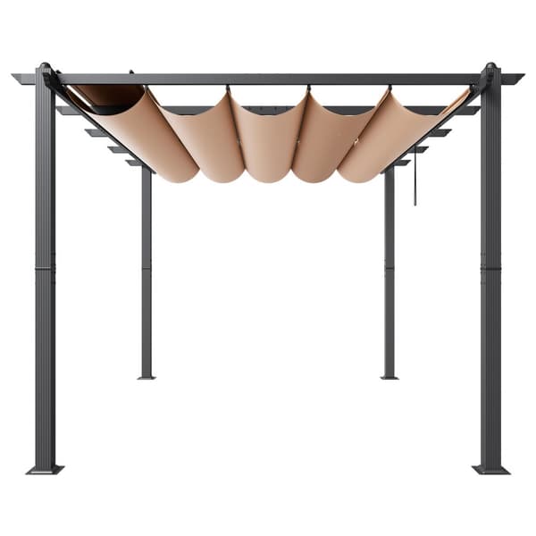 Udendørs aluminium pergola 10'x13' med solskærm, udtrækkelig baldakin, beige, perfekt til haven.